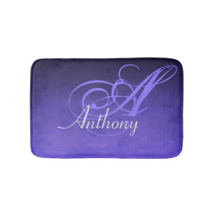 Purple Blue Black Rustic Abstract Name Monogram Bath Mat