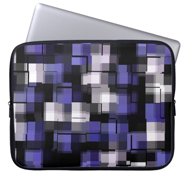 Purple Blue Black White Modern Pattern Laptop Sleeve (Front)