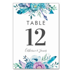 Purple Blue Boho floral Wedding table cards