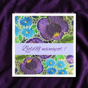 Purple - blue bold Hungarian embroidery - name day Napkin