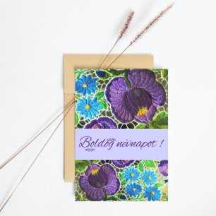 Purple - blue bold Hungarian embroidery - name day Postcard