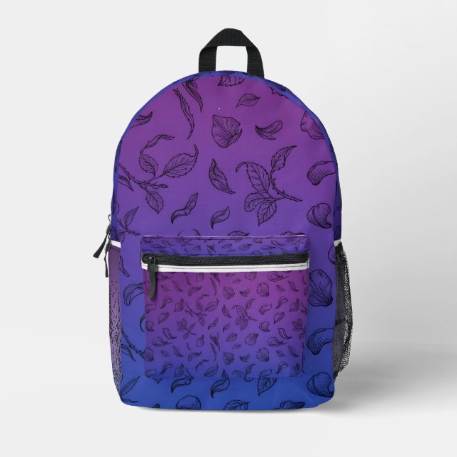 Purple Blue Botanical Line Art Backpack (Front)