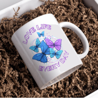 Purple Blue Bright Modern Flying Butterflies Coffee Mug