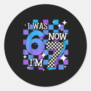 Purple blue checkered was 6 7 67 birthday girl boy classic round sticker