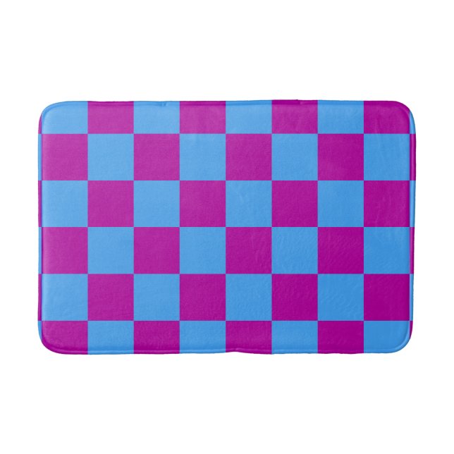 Purple Blue Chequered Check Pattern Bath Mat (Front)