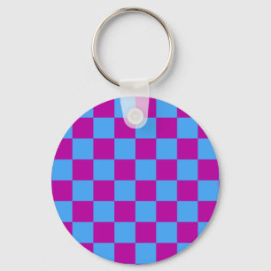 Purple Blue Chequered Check Pattern Key Ring