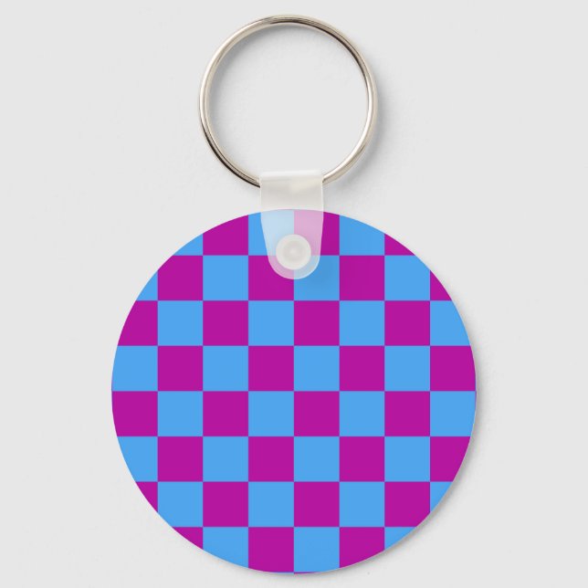 Purple Blue Chequered Check Pattern Key Ring (Front)