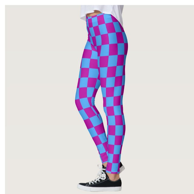 Purple Blue Chequered Check Pattern Leggings (Creator Uploaded)