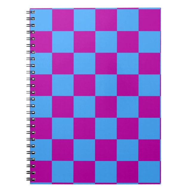 Purple Blue Chequered Check Pattern Notebook (Front)