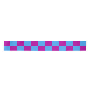 Purple Blue Chequered Check Pattern Satin Ribbon