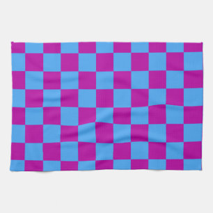 Purple Blue Chequered Check Pattern Tea Towel