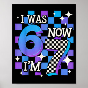 Purple blue chequered was 6 7 67 birthday girl boy poster