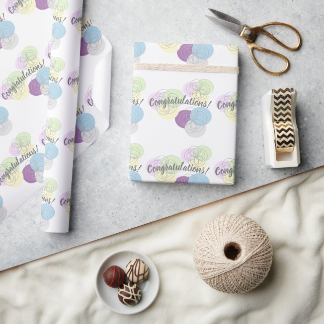 Purple Blue Circular pattern Congratulations Wrapping Paper (Crafts)