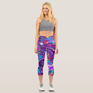 Purple, Blue Colourful Bubbles Abstract Modern   Capri Leggings