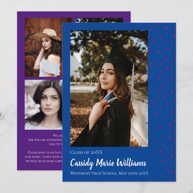 Purple Blue Confetti Graduation Announcement (Front/Back)