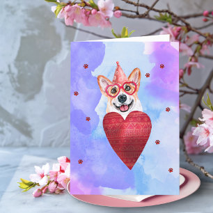 Purple Blue Corgi Valentine's Day Gift Dog Holiday Card
