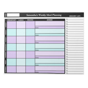Purple & Blue Custom Weekly Meal Planning Notepad
