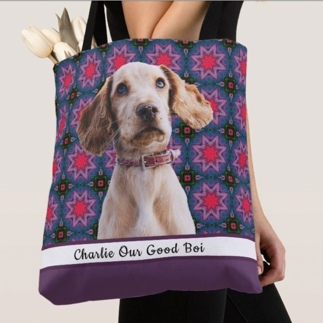 Purple Blue Cute Photo Gift Dog Mum Grandma Lover Tote Bag (Creator Uploaded)