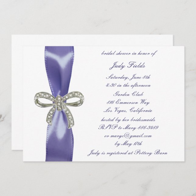 Purple Blue Diamond Bow Bridal Shower Invitation (Front/Back)