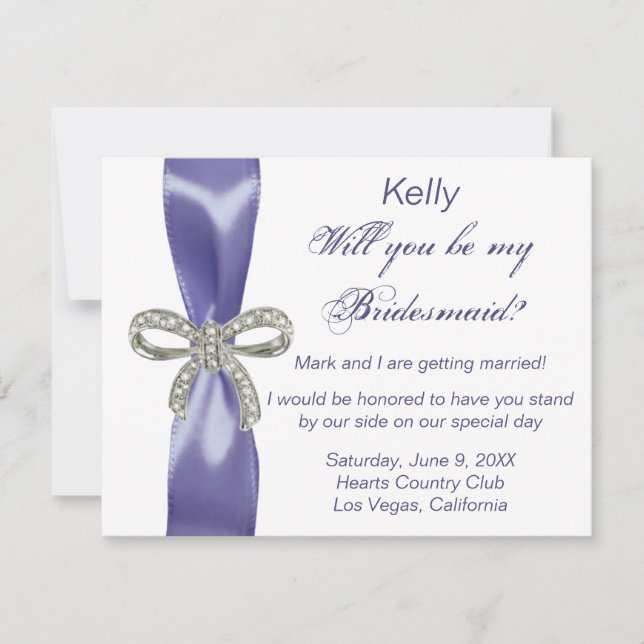 Purple Blue Diamond Bow Bridesmaid Card (Front)