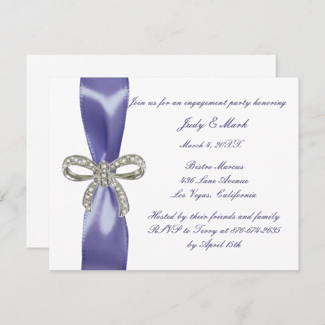 Purple Blue Diamond Bow Engagement Party Invitation (Front/Back)