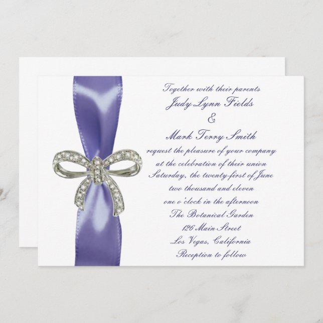 Purple Blue Diamond Bow Wedding Invitation (Front/Back)