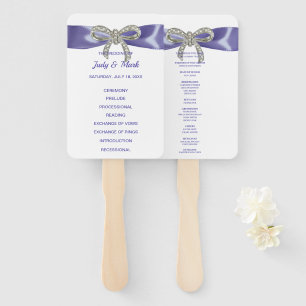 Purple Blue Diamond Bow Wedding Program Fans
