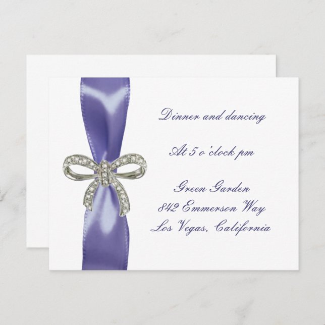 Purple Blue Diamond Bow Wedding Reception Card (Front/Back)