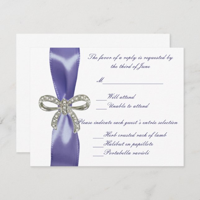 Purple Blue Diamond Bow Wedding Response Card (Front/Back)