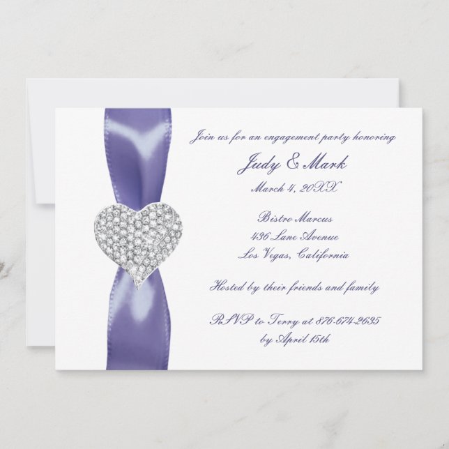 Purple Blue Diamond Heart Engagement Party Invitation (Front)
