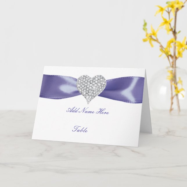 Purple Blue Diamond Heart Folded Table Place Card (Yellow Flower)