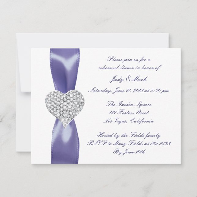 Purple Blue Diamond Heart Rehearsal Dinner Invitation (Front)