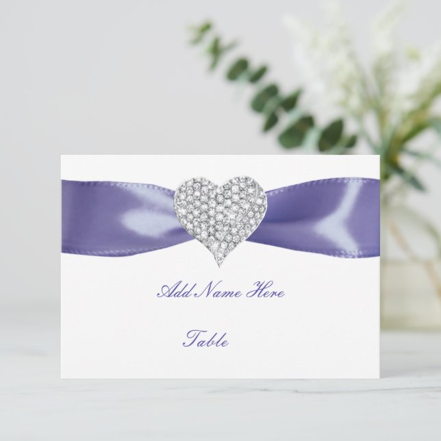 Purple Blue Diamond Heart Table Place Card (Standing Front)