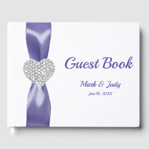 Purple Blue Diamond Heart Wedding Guest Book
