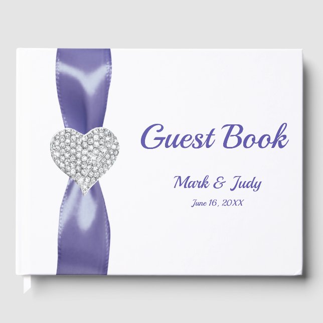 Purple Blue Diamond Heart Wedding Guest Book (Front)