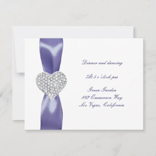 Purple Blue Diamond Heart Wedding Reception Card