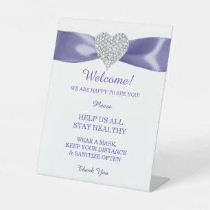 Purple Blue Diamond Heart Wedding Safety  Pedestal Sign