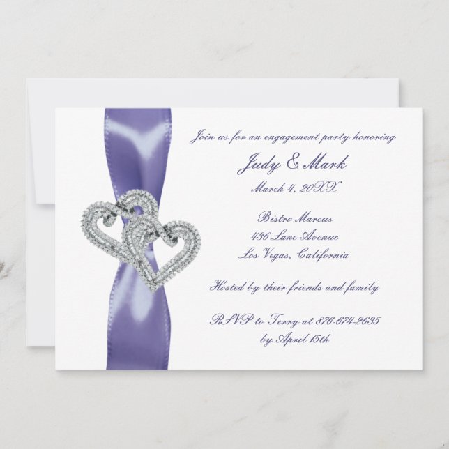 Purple Blue Diamond Hearts Engagement Party Invitation (Front)