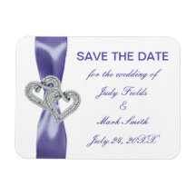 Purple Blue Diamond Hearts Save The Date Magnet