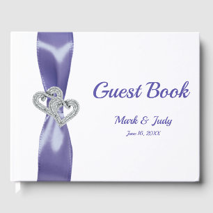 Purple Blue Diamond Hearts Wedding Guest Book