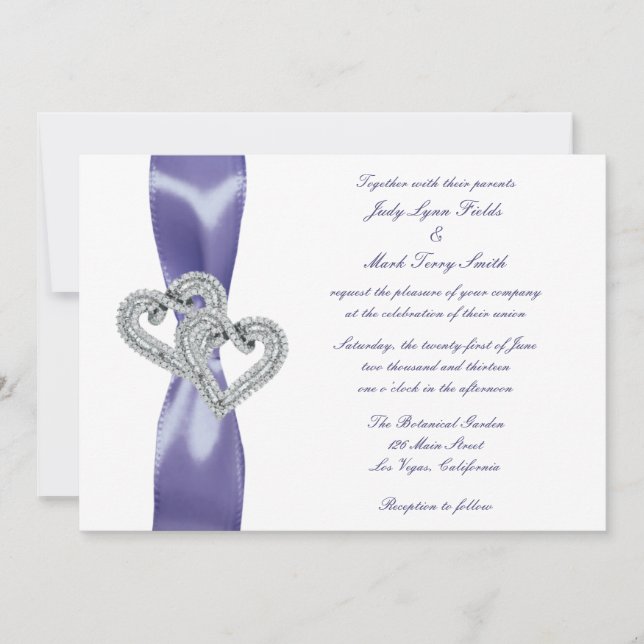 Purple Blue Diamond Hearts Wedding Invitation (Front)