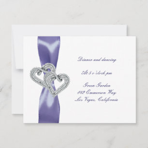 Purple Blue Diamond Hearts Wedding Reception Card