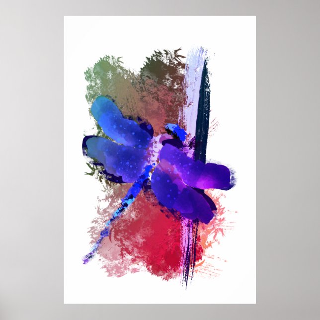 Purple Blue Dragonfly Insect Painting Poster (Front)