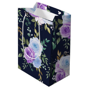 purple blue elegant floral black ground medium gift bag