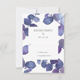 Purple Blue Eucalyptus Leaves Floral RSVP Card