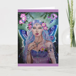 Purple blue fairy with wild roses greeting card