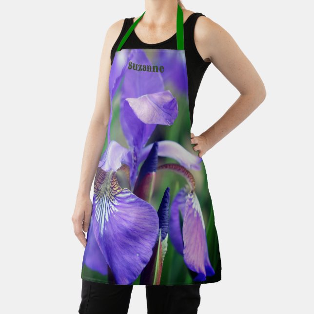 Purple Blue Flag Iris Flower Personalised Apron (Insitu)