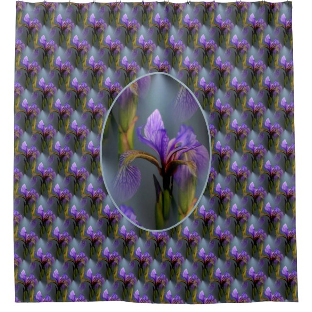 Purple Blue Flag Iris Flowers Nature Pattern  Shower Curtain (Front)