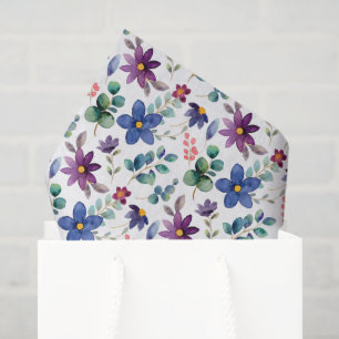 Purple Blue Floral Decoupage Tissue Paper