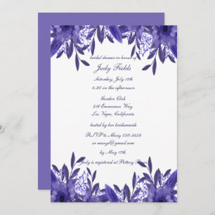 Purple Blue Floral Foliage Bridal Shower Invitation